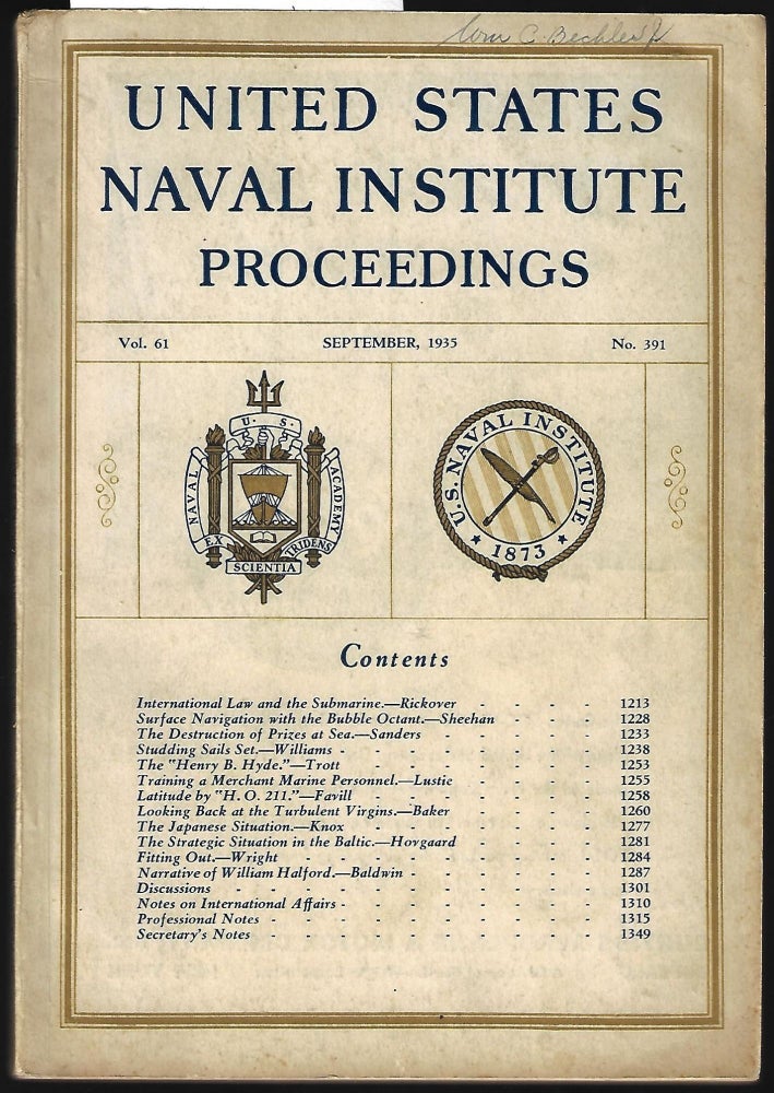 Item #9332 United States Naval Institute Proceedings. U. S. N. Ed: Commander A. B. Anderson.
